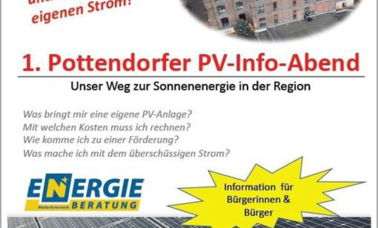 März 2022: Einladung zum "1. Pottendorfer-PV-Info-Abend" - unser Weg zur Sonnenenergie in der KEM-Region Ebreichsdorf