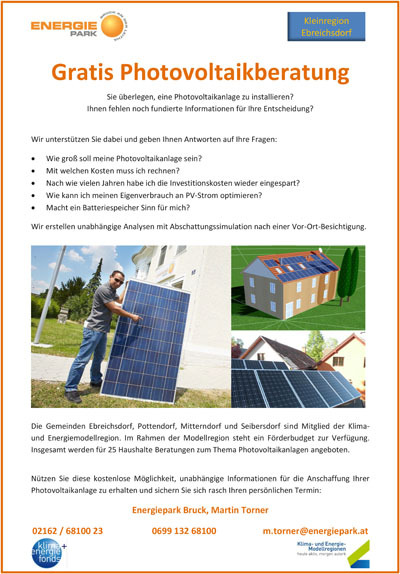 Ab Juni 2015 Gratis Photovoltaikberatungen für 25 Haushalte