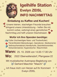 Ein Plakat mit Text und einem Igel